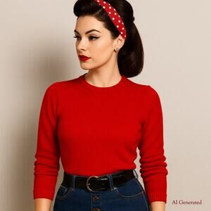 Vintage 1950s Red Wool Crew Neck Pin up Sweater Sheltanarie by Huddlespun Size